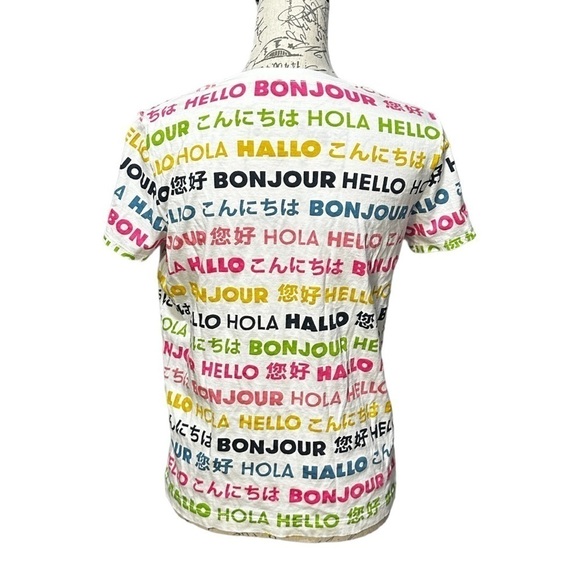Kate Spade ♠ Broome Street "Hello" Languages Short Sleeved  Size Small - Picture 3 of 4